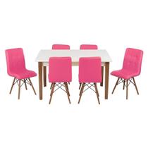 Conjunto Mesa de Jantar Luiza 135cm Branca com 6 Cadeiras Gomos - Rosa