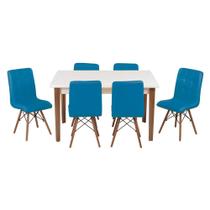 Conjunto Mesa de Jantar Luiza 135cm Branca com 6 Cadeiras Gomos - Turquesa