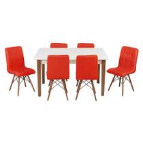 Conjunto Mesa de Jantar Luiza 135cm Branca com 6 Cadeiras Gomos - Vermelho