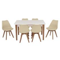 Conjunto Mesa de Jantar Luiza 135cm Branca com 6 Cadeiras Leda - Nude