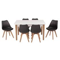 Conjunto Mesa de Jantar Luiza 135cm Branca com 6 Cadeiras Leda - Preto