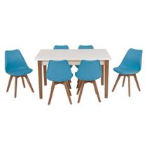 Conjunto Mesa de Jantar Luiza 135cm Branca com 6 Cadeiras Leda - Turquesa