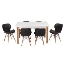 Conjunto Mesa de Jantar Luiza 135cm Branca com 6 Cadeiras Slim - Preto