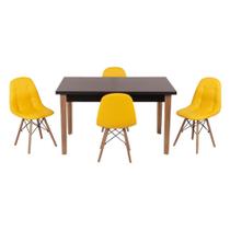 Conjunto Mesa de Jantar Luiza 135cm Preta com 4 Cadeiras Botonê - Amarelo