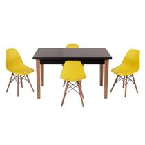 Conjunto Mesa de Jantar Luiza 135cm Preta com 4 Cadeiras Eames Eiffel - Amarelo