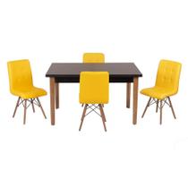 Conjunto Mesa de Jantar Luiza 135cm Preta com 4 Cadeiras Gomos - Amarelo