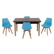 Conjunto Mesa de Jantar Luiza 135cm Preta com 4 Cadeiras Leda - Turquesa