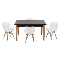 Conjunto Mesa de Jantar Luiza 135cm Preta com 4 Cadeiras Slim - Branco