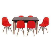 Conjunto Mesa de Jantar Luiza 135cm Preta com 6 Cadeiras Botonê - Vermelho