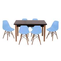 Conjunto Mesa de Jantar Luiza 135cm Preta com 6 Cadeiras Eames Eiffel - Azul Claro