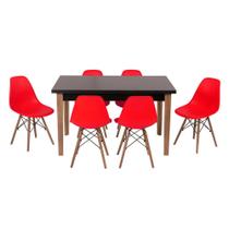 Conjunto Mesa de Jantar Luiza 135cm Preta com 6 Cadeiras Eames Eiffel - Vermelho
