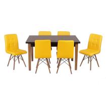 Conjunto Mesa de Jantar Luiza 135cm Preta com 6 Cadeiras Gomos - Amarelo