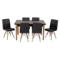 Conjunto Mesa de Jantar Luiza 135cm Preta com 6 Cadeiras Gomos - Preto