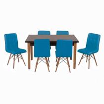 Conjunto Mesa de Jantar Luiza 135cm Preta com 6 Cadeiras Gomos - Turquesa