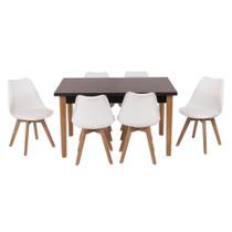 Conjunto Mesa de Jantar Luiza 135cm Preta com 6 Cadeiras Leda - Branco