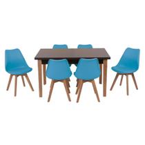 Conjunto Mesa de Jantar Luiza 135cm Preta com 6 Cadeiras Leda - Turquesa