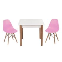 Conjunto Mesa de Jantar Luiza 80cm Branca com 2 Cadeiras Eames Eiffel - Rosa