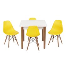 Conjunto Mesa de Jantar Luiza 80cm Branca com 4 Cadeiras Eames Eiffel - Amarelo