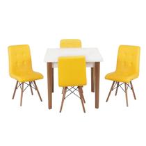 Conjunto Mesa de Jantar Luiza 80cm Branca com 4 Cadeiras Gomos - Amarelo