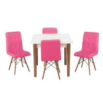 Conjunto Mesa de Jantar Luiza 80cm Branca com 4 Cadeiras Gomos - Rosa