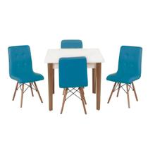 Conjunto Mesa de Jantar Luiza 80cm Branca com 4 Cadeiras Gomos - Turquesa