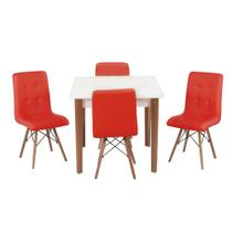 Conjunto Mesa de Jantar Luiza 80cm Branca com 4 Cadeiras Gomos - Vermelho