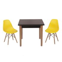 Conjunto Mesa de Jantar Luiza 80cm Preta com 2 Cadeiras Eames Eiffel - Amarelo