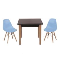 Conjunto Mesa de Jantar Luiza 80cm Preta com 2 Cadeiras Eames Eiffel - Azul Claro