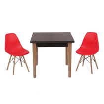 Conjunto Mesa de Jantar Luiza 80cm Preta com 2 Cadeiras Eames Eiffel - Vermelho