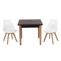 Conjunto Mesa de Jantar Luiza 80cm Preta com 2 Cadeiras Leda - Branco