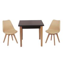 Conjunto Mesa de Jantar Luiza 80cm Preta com 2 Cadeiras Leda - Nude