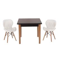 Conjunto Mesa de Jantar Luiza 80cm Preta com 2 Cadeiras Slim - Branco