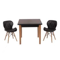Conjunto Mesa de Jantar Luiza 80cm Preta com 2 Cadeiras Slim - Preto