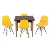 Conjunto Mesa de Jantar Luiza 80cm Preta com 4 Cadeiras Botonê - Amarelo