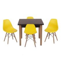Conjunto Mesa de Jantar Luiza 80cm Preta com 4 Cadeiras Eames Eiffel - Amarelo