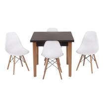 Conjunto Mesa de Jantar Luiza 80cm Preta com 4 Cadeiras Eames Eiffel - Branco