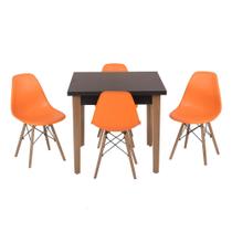 Conjunto Mesa de Jantar Luiza 80cm Preta com 4 Cadeiras Eames Eiffel - Laranja