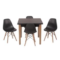 Conjunto Mesa de Jantar Luiza 80cm Preta com 4 Cadeiras Eames Eiffel - Preto