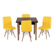 Conjunto Mesa de Jantar Luiza 80cm Preta com 4 Cadeiras Gomos - Amarelo