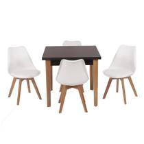 Conjunto Mesa de Jantar Luiza 80cm Preta com 4 Cadeiras Leda - Branco