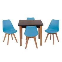 Conjunto Mesa de Jantar Luiza 80cm Preta com 4 Cadeiras Leda - Turquesa