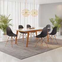 Conjunto Mesa de Jantar Madeira Maciça Retangular com 6 Cadeiras Eames Conjunto Mesa de Jantar Madeira Maciça Retangular com 6 Cadeiras Eames