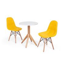 Conjunto Mesa de Jantar Maitê 60cm Branca com 2 Cadeiras Charles Eames Botonê - Amarela