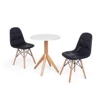 Conjunto Mesa de Jantar Maitê 60cm Branca com 2 Cadeiras Charles Eames Botonê - Preta