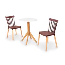 Conjunto Mesa de Jantar Maitê 60cm Branca com 2 Cadeiras Windsor - Marrom