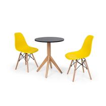 Conjunto Mesa de Jantar Maitê 60cm Preta com 2 Cadeiras Charles Eames - Amarela