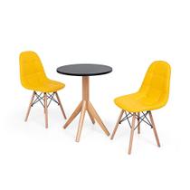 Conjunto Mesa de Jantar Maitê 60cm Preta com 2 Cadeiras Charles Eames Botonê - Amarela