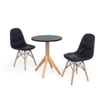 Conjunto Mesa de Jantar Maitê 60cm Preta com 2 Cadeiras Charles Eames Botonê - Preta