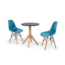 Conjunto Mesa de Jantar Maitê 60cm Preta com 2 Cadeiras Charles Eames - Turquesa