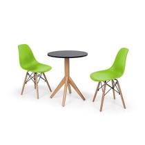 Conjunto Mesa de Jantar Maitê 60cm Preta com 2 Cadeiras Charles Eames - Verde